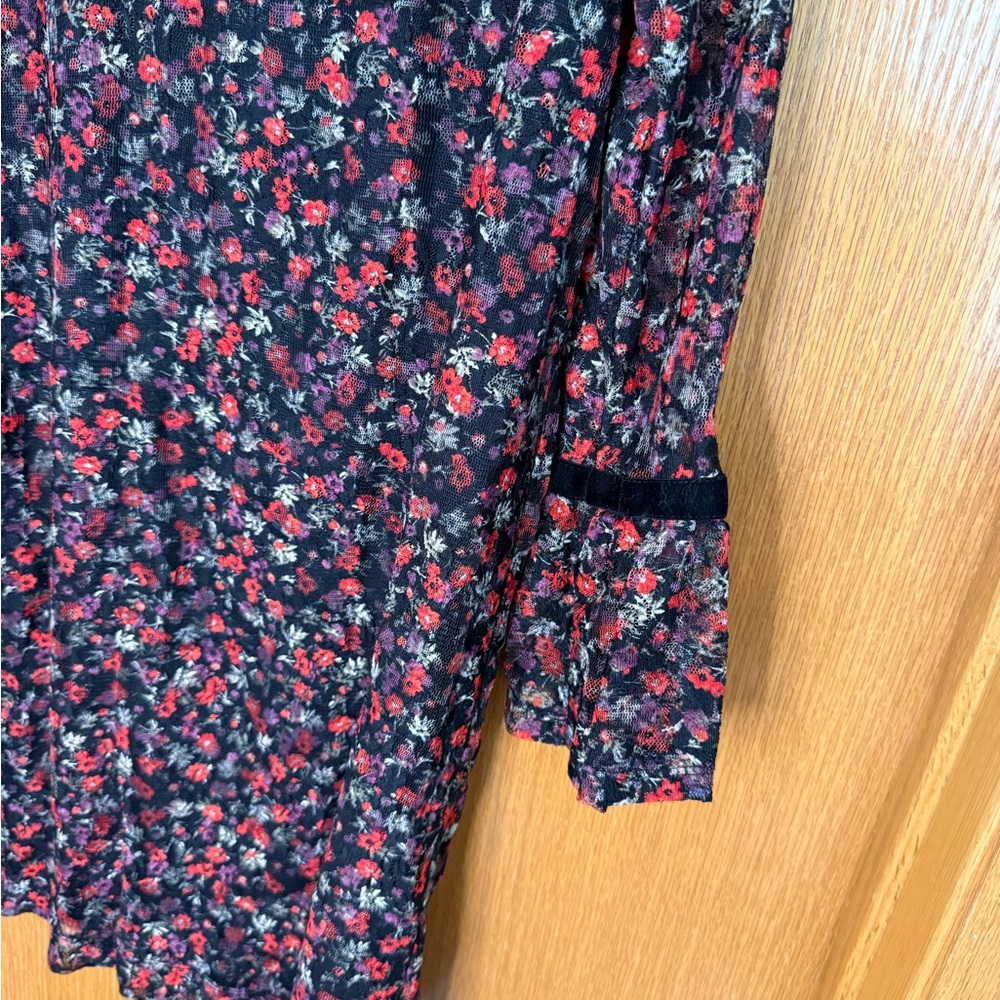 Libby Edelman Black and Red Floral Long Sleeve Dress - Picture 4 of 6